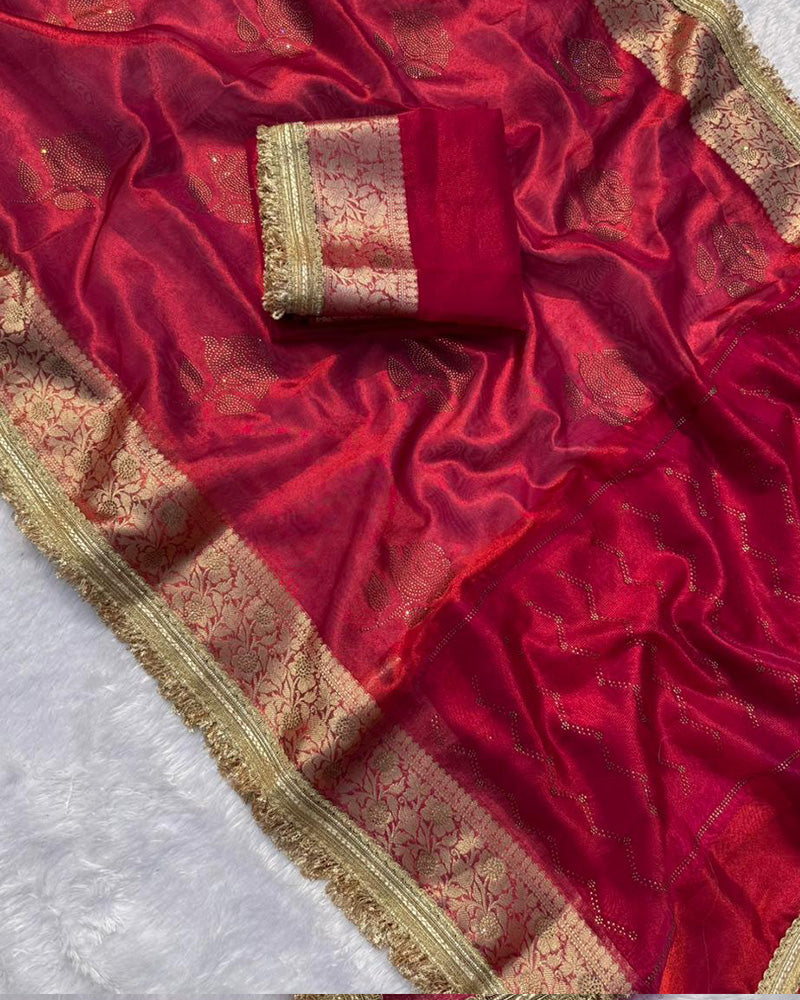 Sky Color Banarasi Tissue Silk Stone Work Saree
