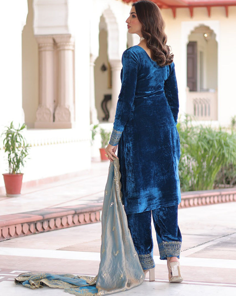 Morpich Color Velvet Three Piece Kurti Suit