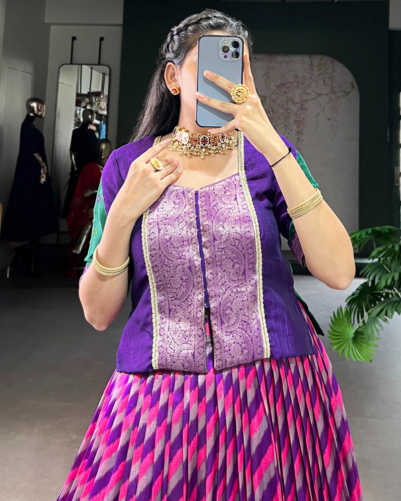 Purple Color Tasar Silk Laheriya Printed Lehenga Choli