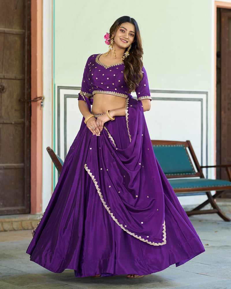 Designer Purple Color Chinon Embroidered Lehenga Choli