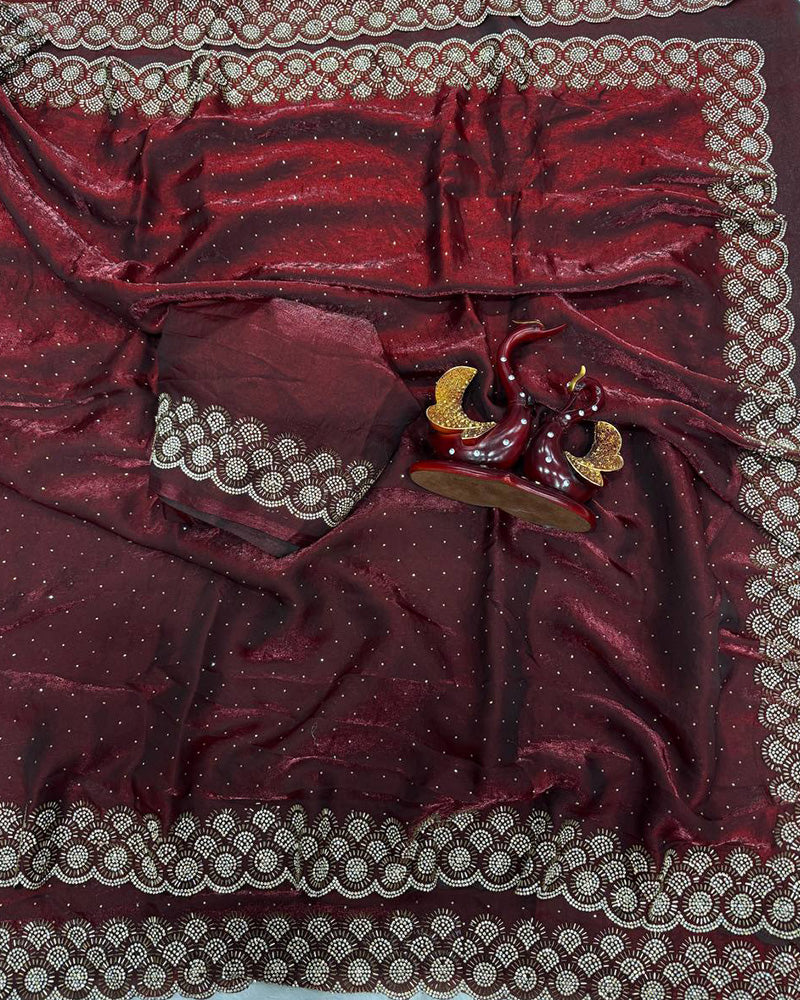 Grey Color Space Silk Embroidered Saree