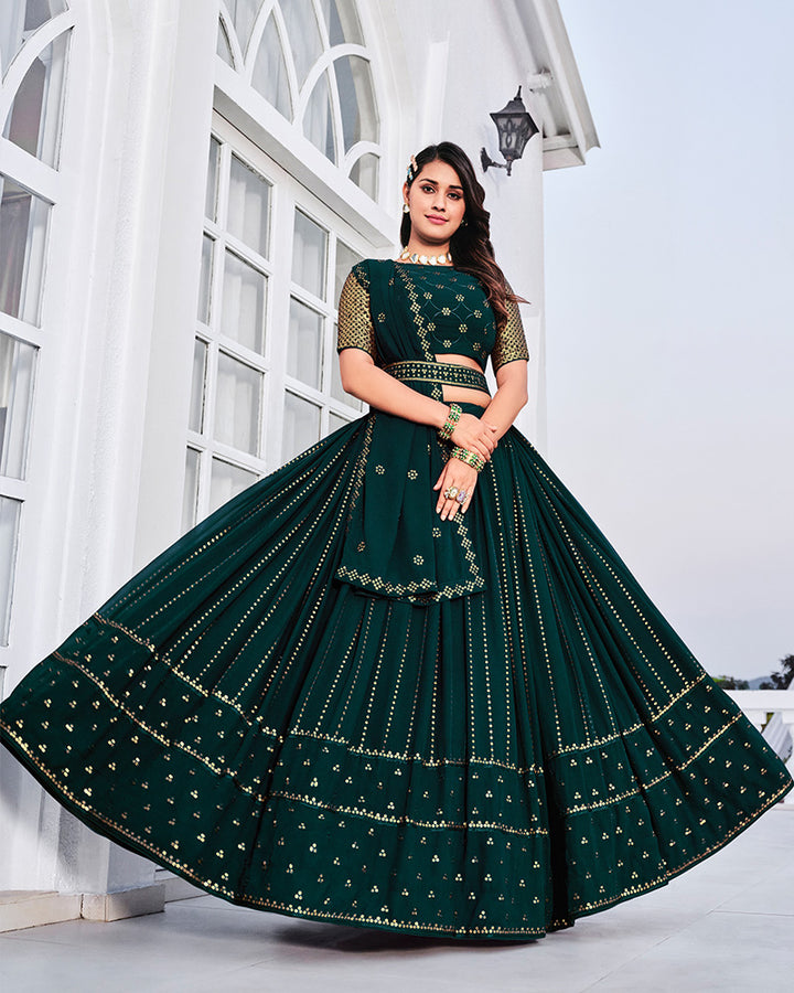 Teel Green Color Sequence Embroidered Georgette Semi Stitched Lehenga Choli