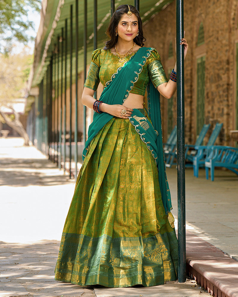 Parrot Green Color Kanjivaram Lehenga Choli