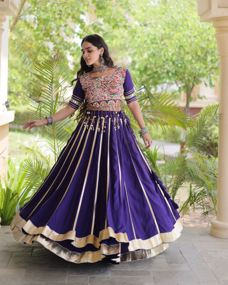 Three Color Rayon With Gota PAtti Work Navratri Lehenga Set