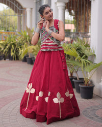 Six Color Roman Silk With Gota Patti Work Navratri Lehenga Set