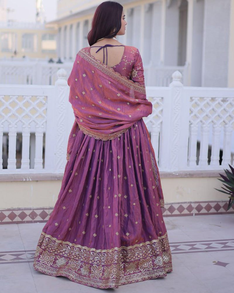 Dusty Onion Color Ysl Silk Embroidered Lehenga Choli