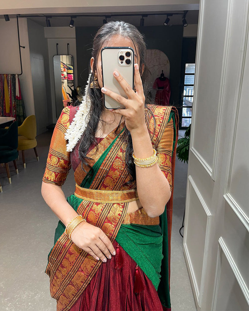 South Indian Style Narayan Pet Cotton Semi Stitched Half Saree