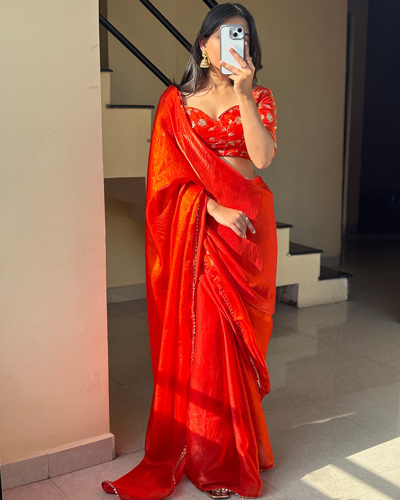 Orange Color Pure Space Silk Saree