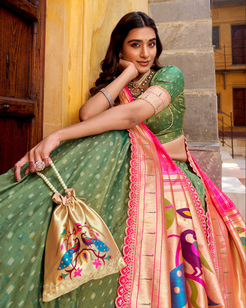 Green Color Shimmer Organza Silk Lehenga Choli