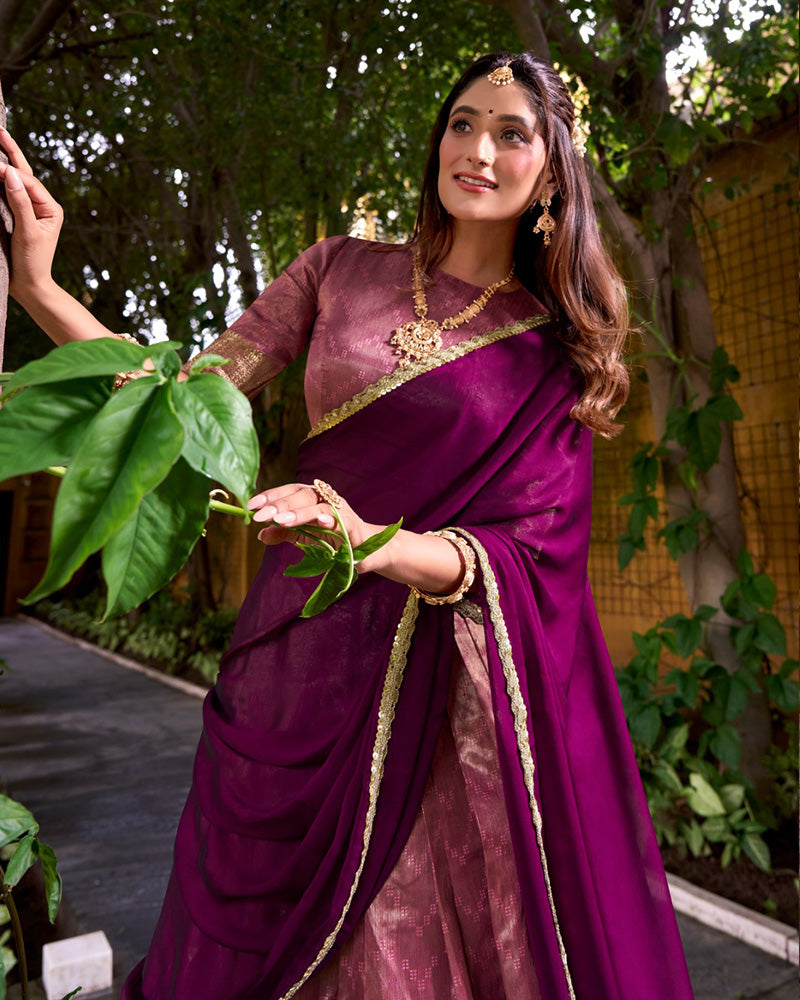 Pink Color Dupion Silk Zari Weaving Half Saree