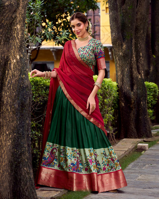 Green Color Aastha Silk Printed Half Saree