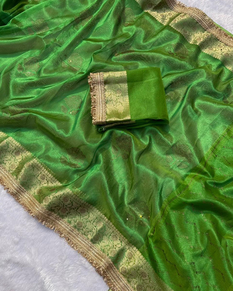 Premium Green Color Organza Tissue Silk Saree