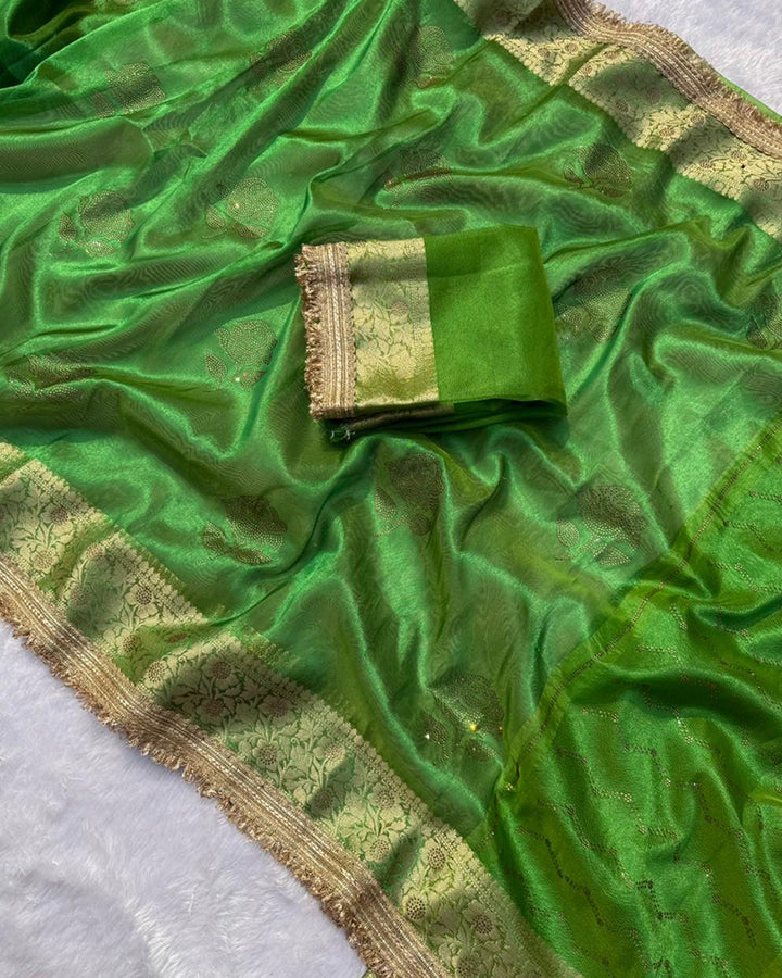 Premium Green Color Organza Tissue Silk Saree