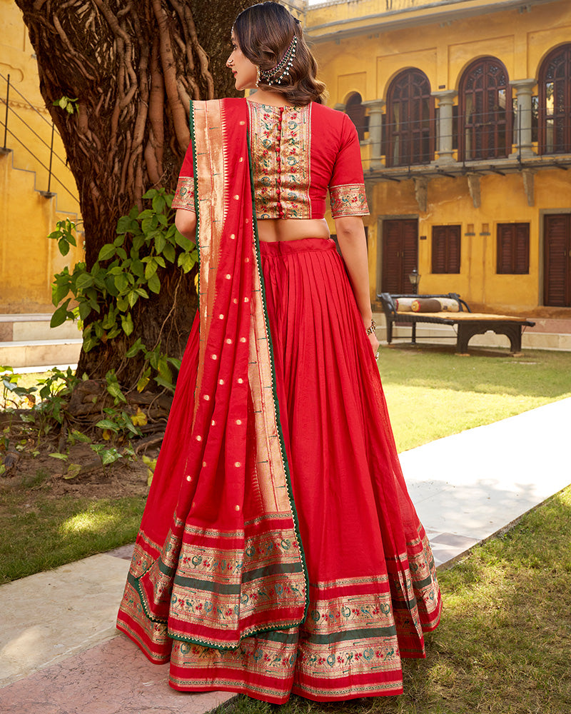Red Color Pure Nylon Chanderi Plain Half Saree