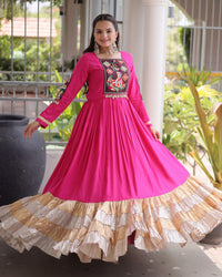 Three Color Rayon with Gamthi Work Navratri Gown