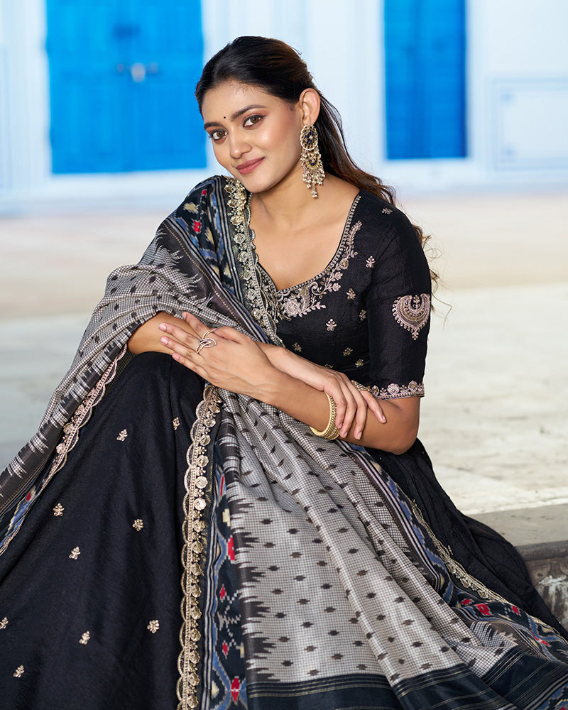 Premium Black Embroidered Vichitra Silk Lehenga Choli