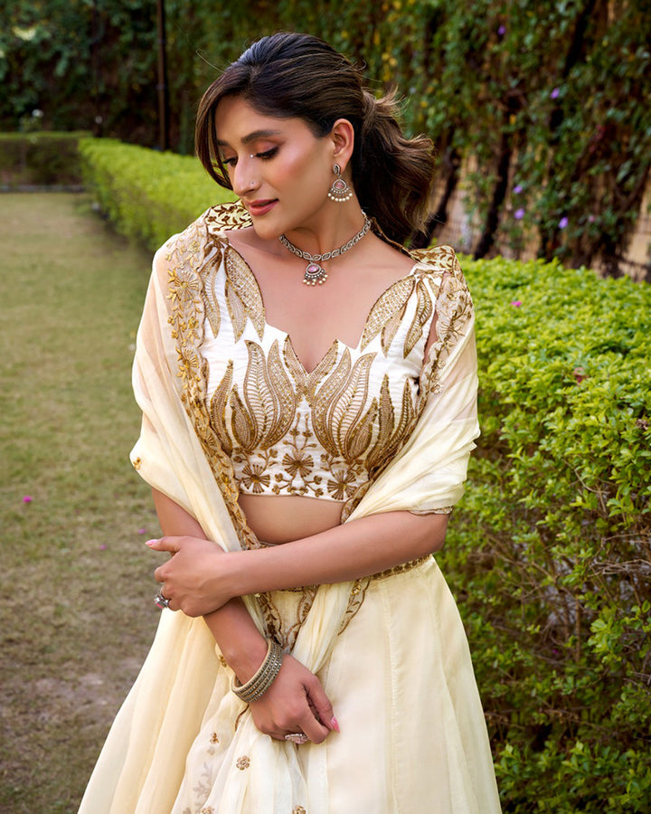 White Color Chanda Silk Embroidered Lehenga Choli