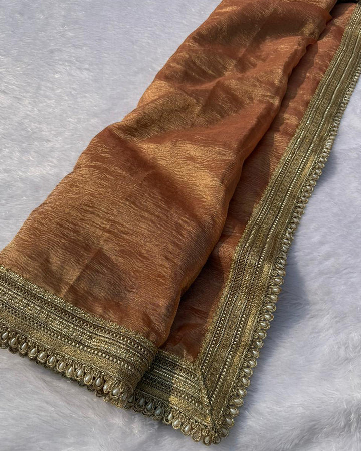 Premium Orange Color Tissue Crush Saree