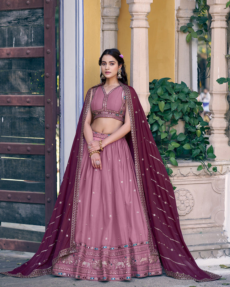 Baby Pink Color Star Georgette Embroidered Lehenga Choli
