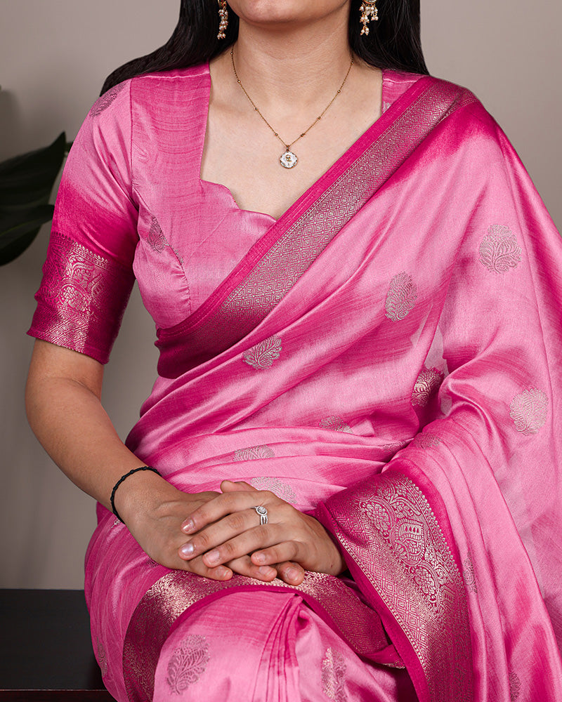 Pink Color Rumali Silk Zari Weaving Saree