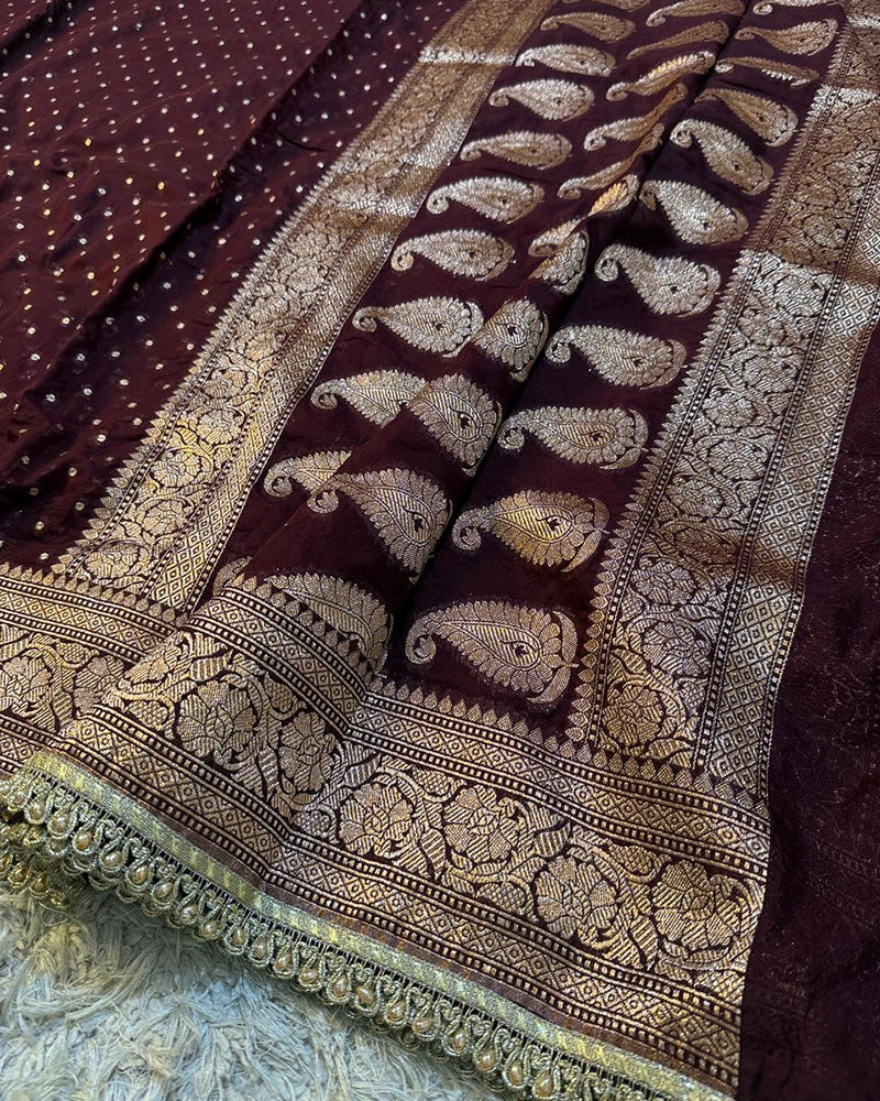 Brown Color Banarasi Khadi Katan Georgette Silk Saree