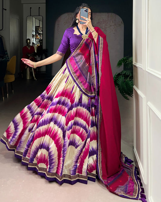 Purple Color Tasar Silk Dye Printed Lehenga Choli