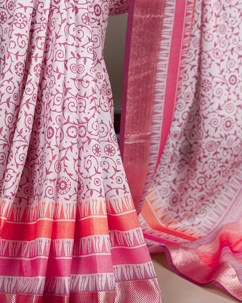 Light Pink Color Designer Tasar Silk Printed Saree