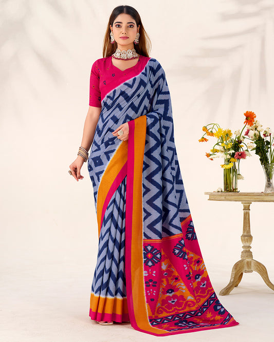Blue Color Tasar Silk Printed Saree
