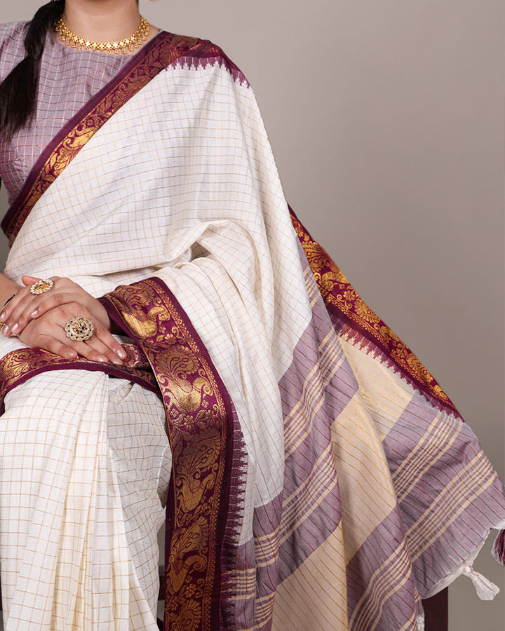 Maroon Color Poly Cotton Zari Weaving Saree