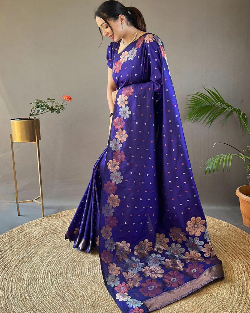 Jacquard Design Blue color Soft Lichi Silk Saree