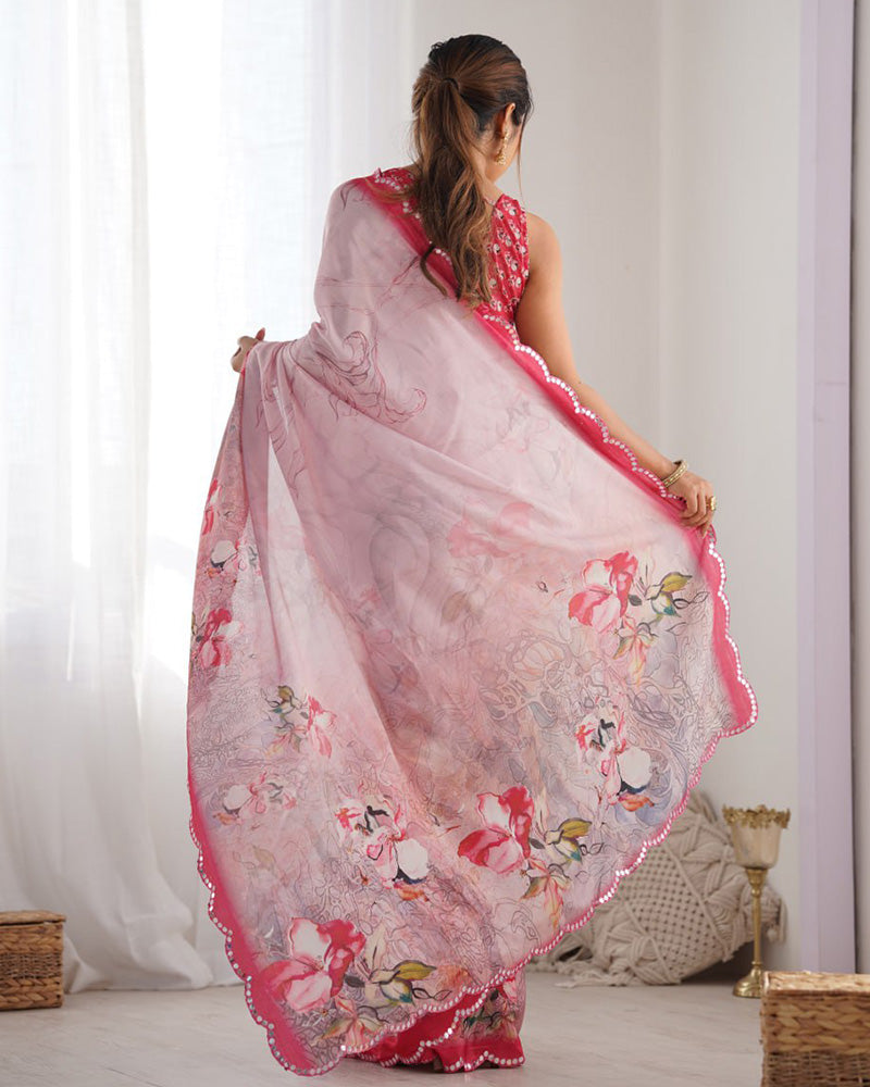 Pink Color Chinnon Silk Saree