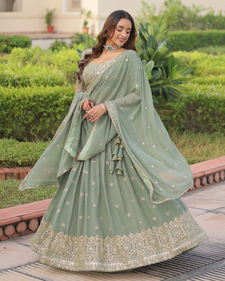 Mint Green Color Georgette Sequence Embroidery Lehenga Choli
