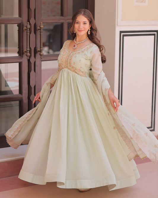 Pista Color Star Georgette Embroidered Gown