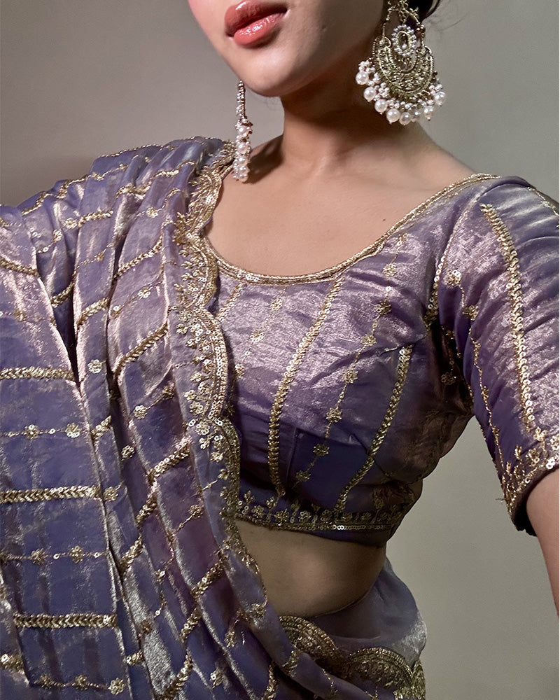 Dusty Blue Color Soft Space Silk Saree