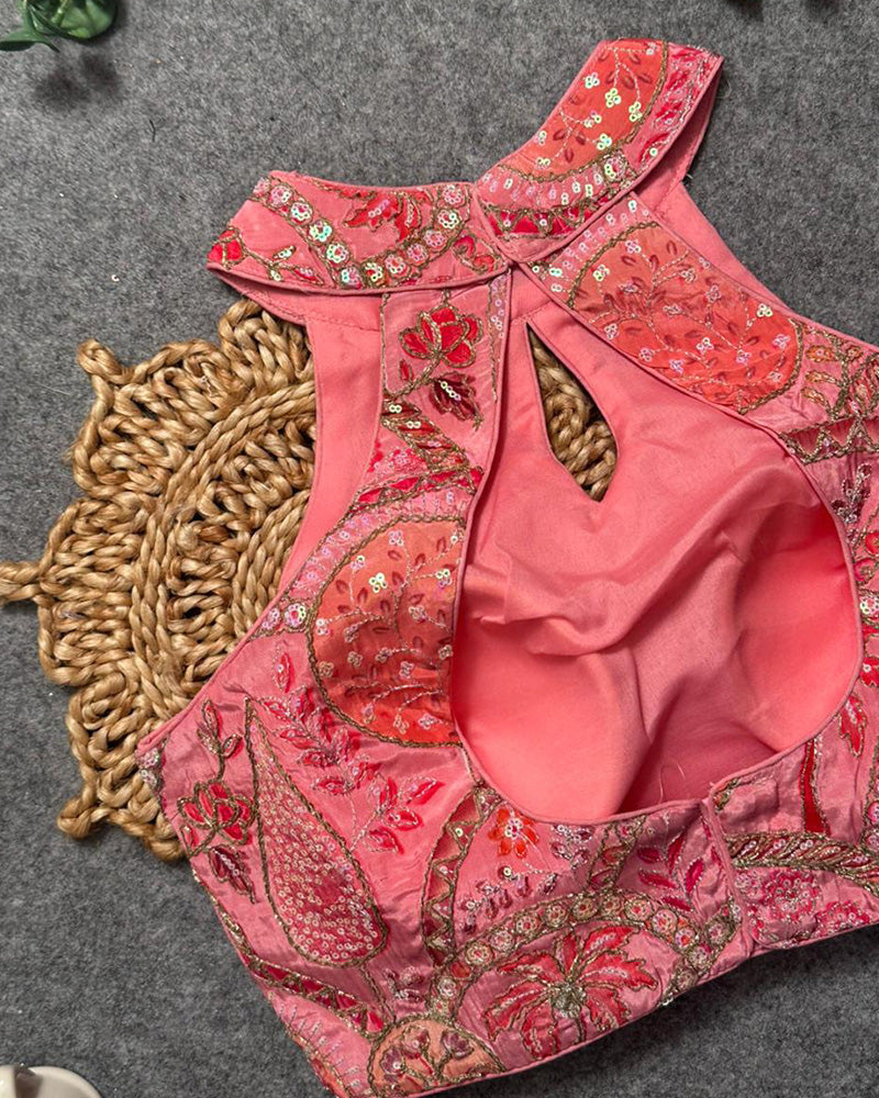 Peach Color Cotton Silk Embroidered Blouse