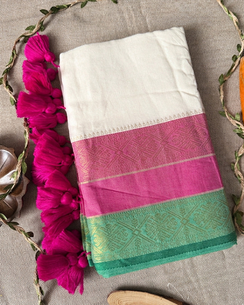 Elegance White Color Mal Cotton Kanchivaram Saree