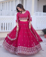 Cherry Rose Color Blooming Embroidered Lehenga Choli