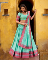 Sky Blue Color Pure Chanderi Threaded Half Saree