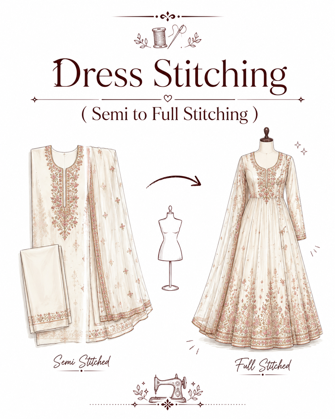 Dress Stitching ( Semi to Full Stitching )