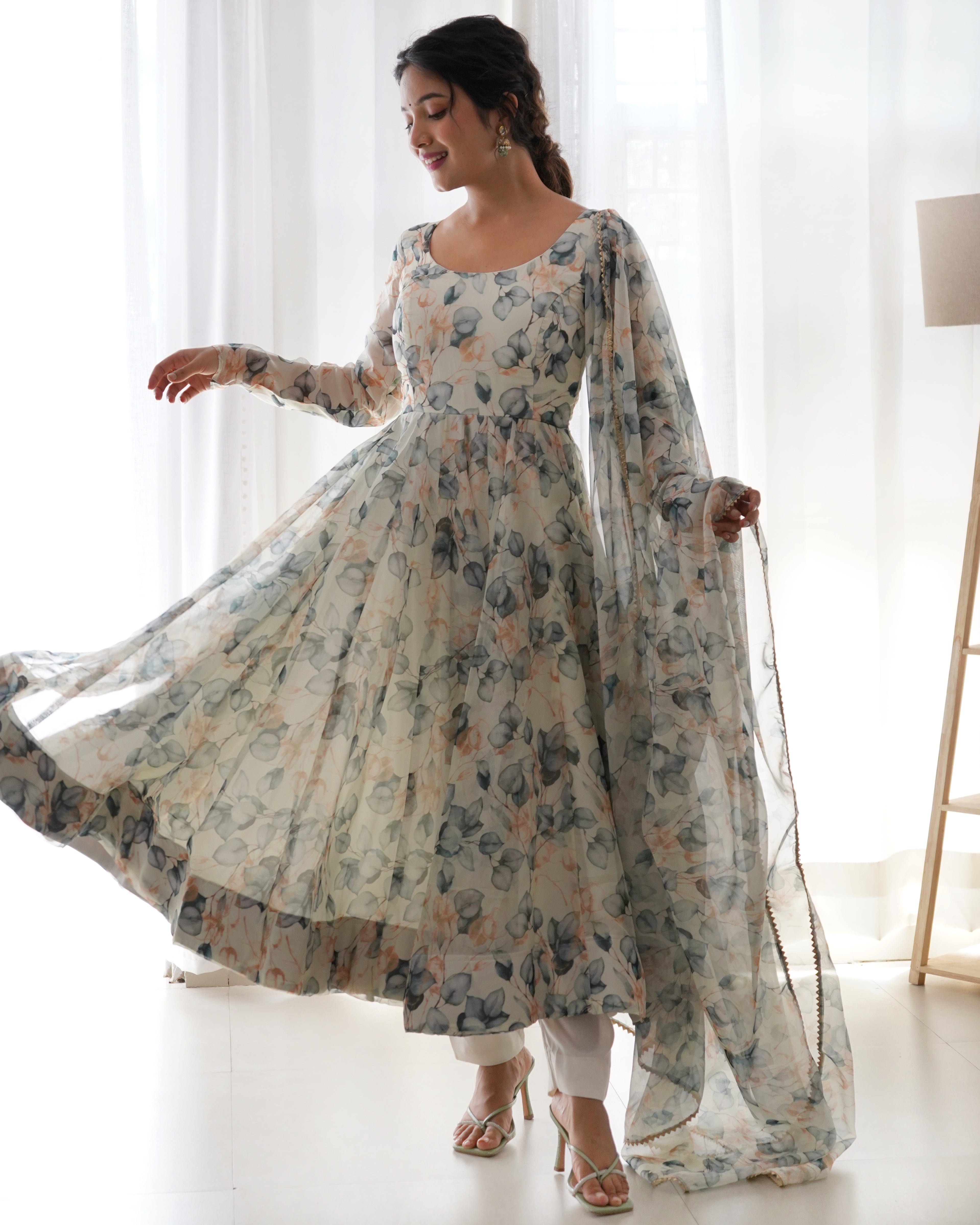 Buy Off White Anarkali Dresses Online | KalaNiketan
