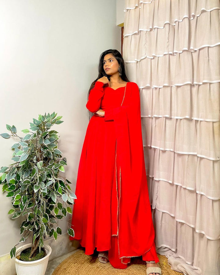 Meenakshi Karmakar Designer Back String Style Red Colour Three Piece Anarkali Suit