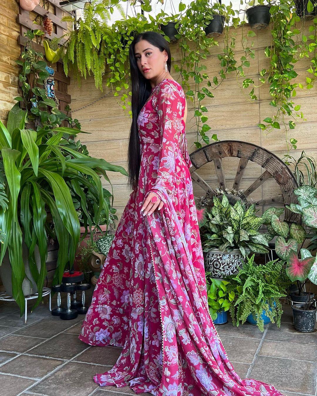 Isha Sharma Stylish Neck Design Soft Georgette Floral Pink Color Three Piece Anarkali Suit