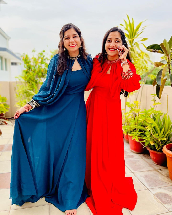 Eureeka & Dhanshree Jangid In Two Color Detachable Sleeve Anarkali Gown