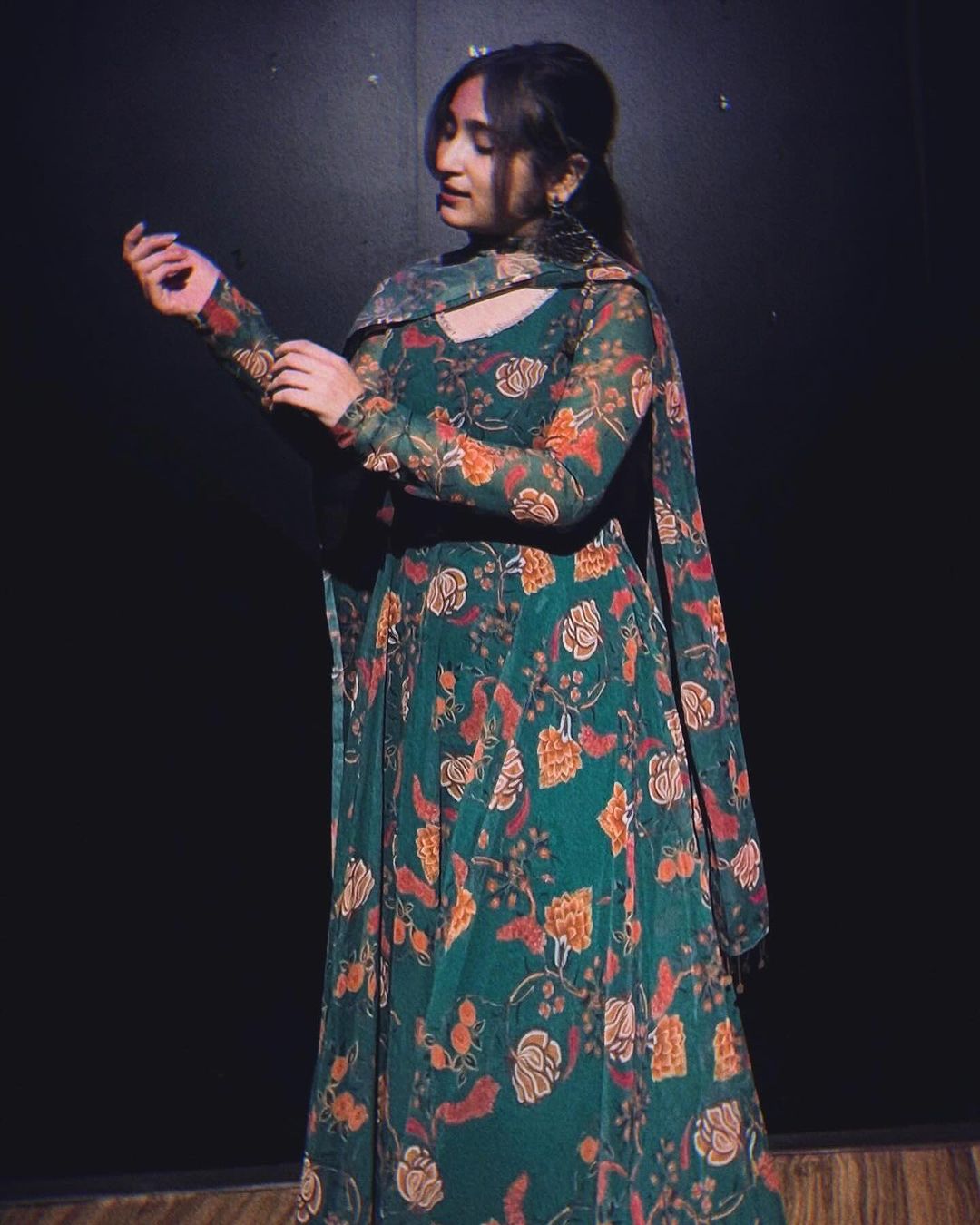 Kiran Rana in Green Colour Printe Floor Length Two Piece Anarkali Suit
