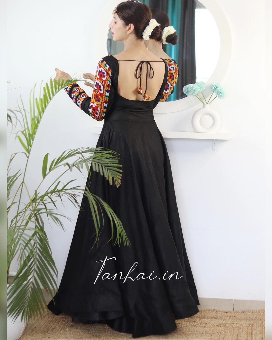 Lucki in Black Color Full Flairy Cotton Navratri Anarkali Gown TANHAI Lucki in Black Color Full Flairy Cotton Navratri Anarkali Gown TANHAI