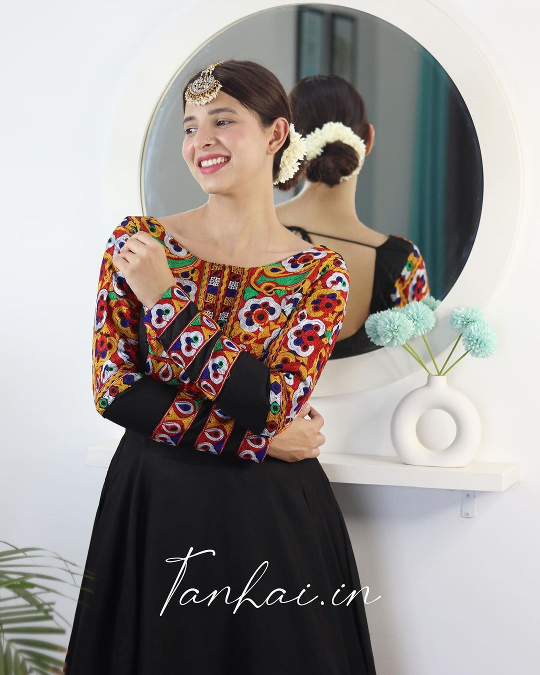 Lucki in Black Color Full Flairy Cotton Navratri Anarkali Gown