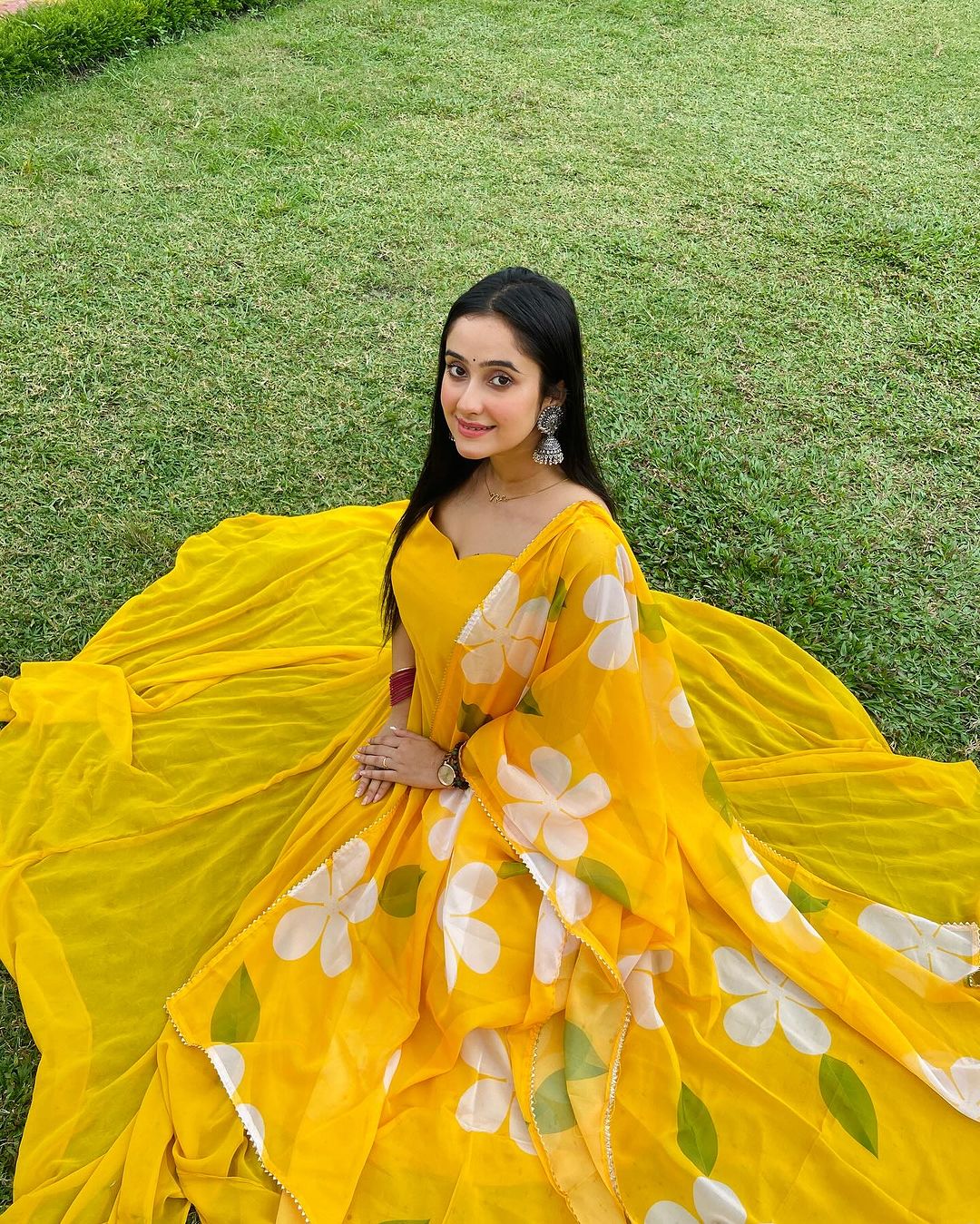Neha Ghosh in Mustard Yellow Color Soft Georgette Anarkali Gown With F ...