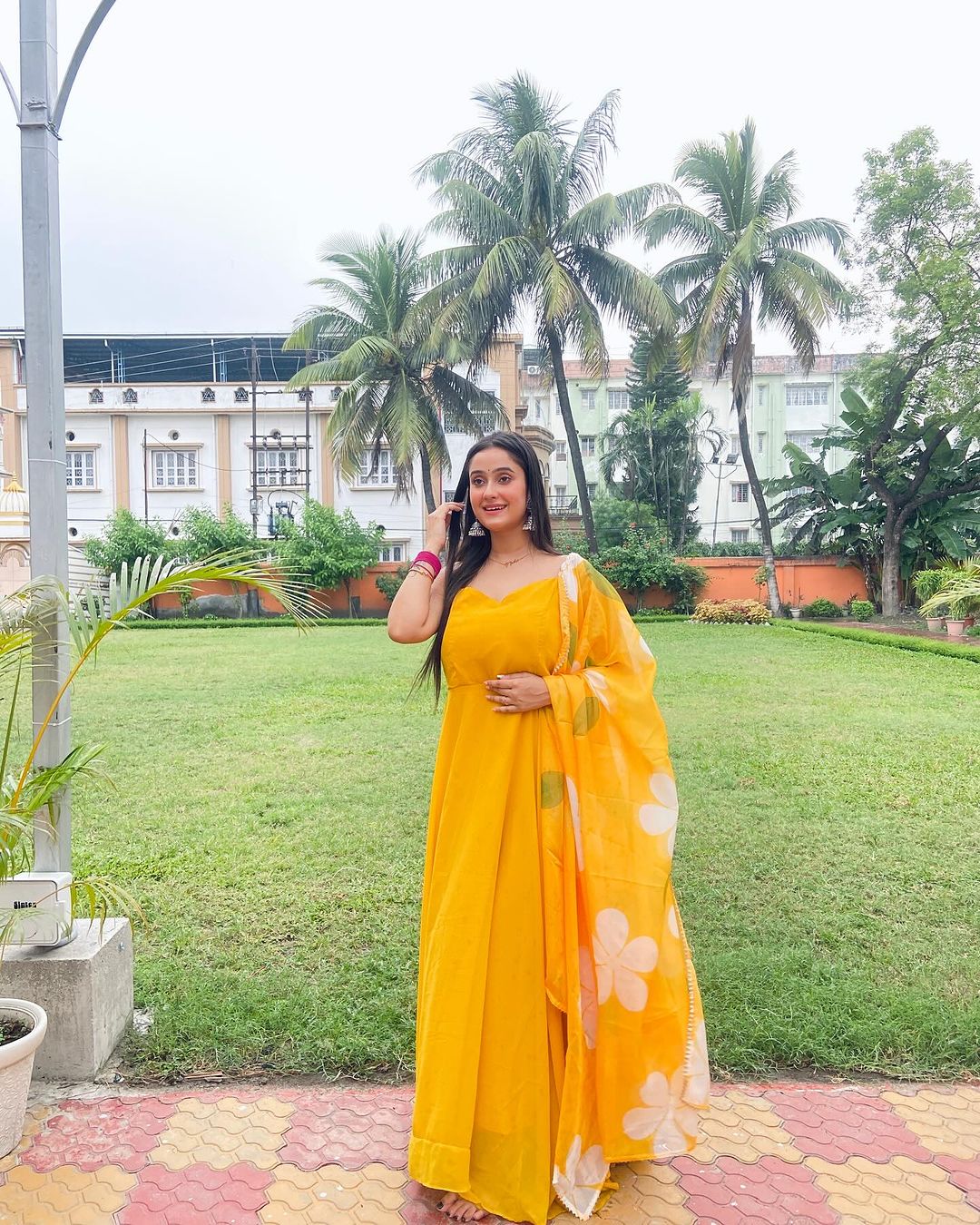 Neha Ghosh in Mustard Yellow Color Soft Georgette Anarkali Gown With F ...