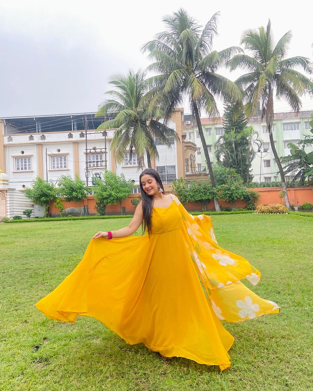 Neha Ghosh in Mustard Yellow Color Soft Georgette Anarkali Gown With F ...