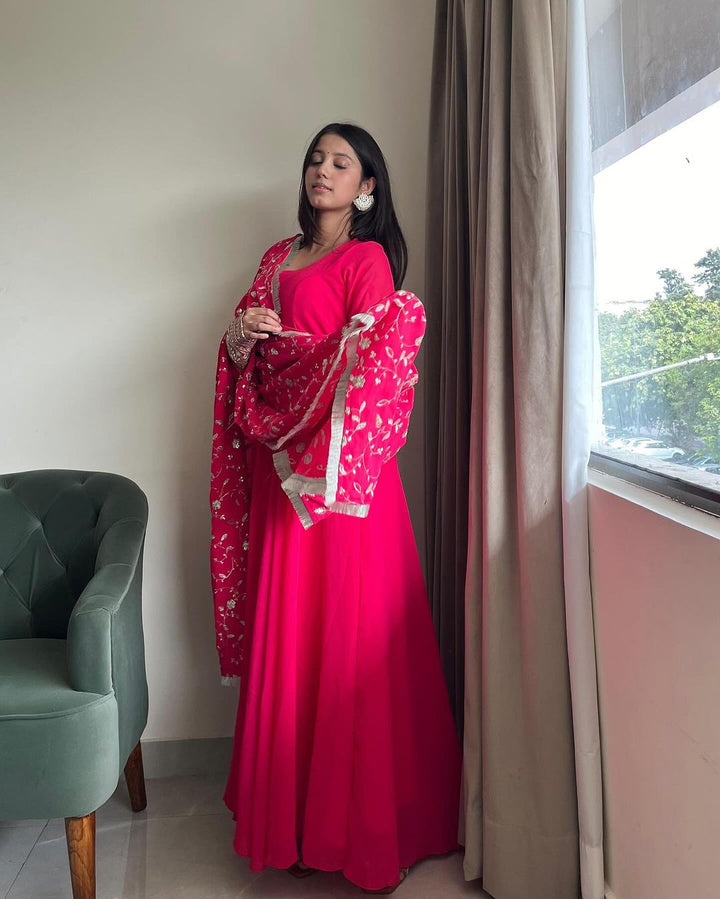 Preeti Negi in Rani Pink Color Soft Georgette With Heavy Embroidery Work Dupatta Anarkali Suit